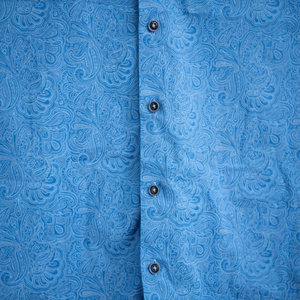 Consequence Men S Blue Paisley Slim Fit Dress Shirt Abstract Pattern Button Down - Picture 3 of 5